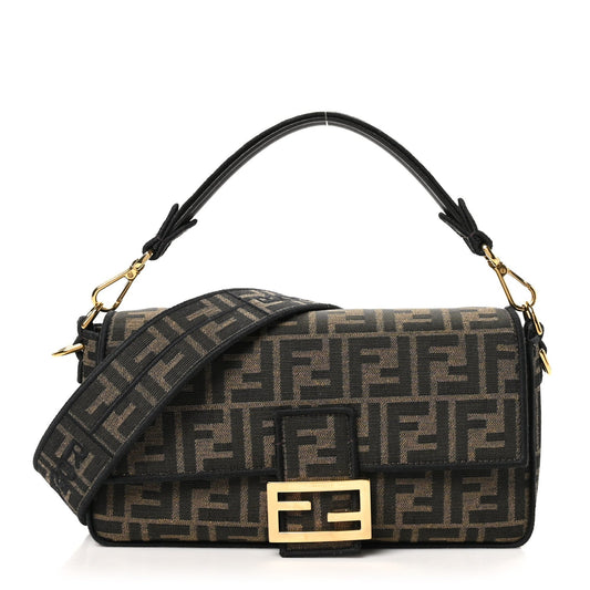 Fendi Fabric Jacquard FF 1974 Medium Baguette Tobacco Moro Black
