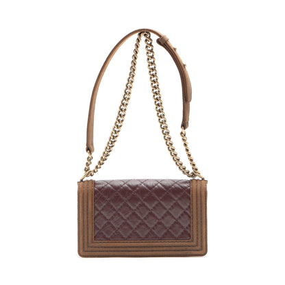 Chanel Boy Leather Brown Gold Chain Shoulder Bag Style