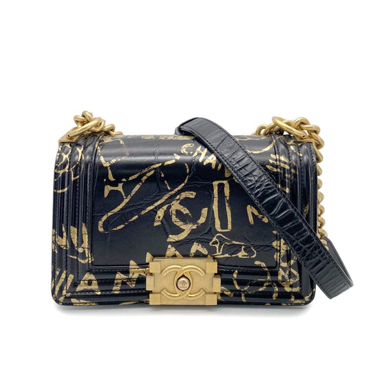Chanel Boy Mini Leather Black Chain Shoulder Bag Style