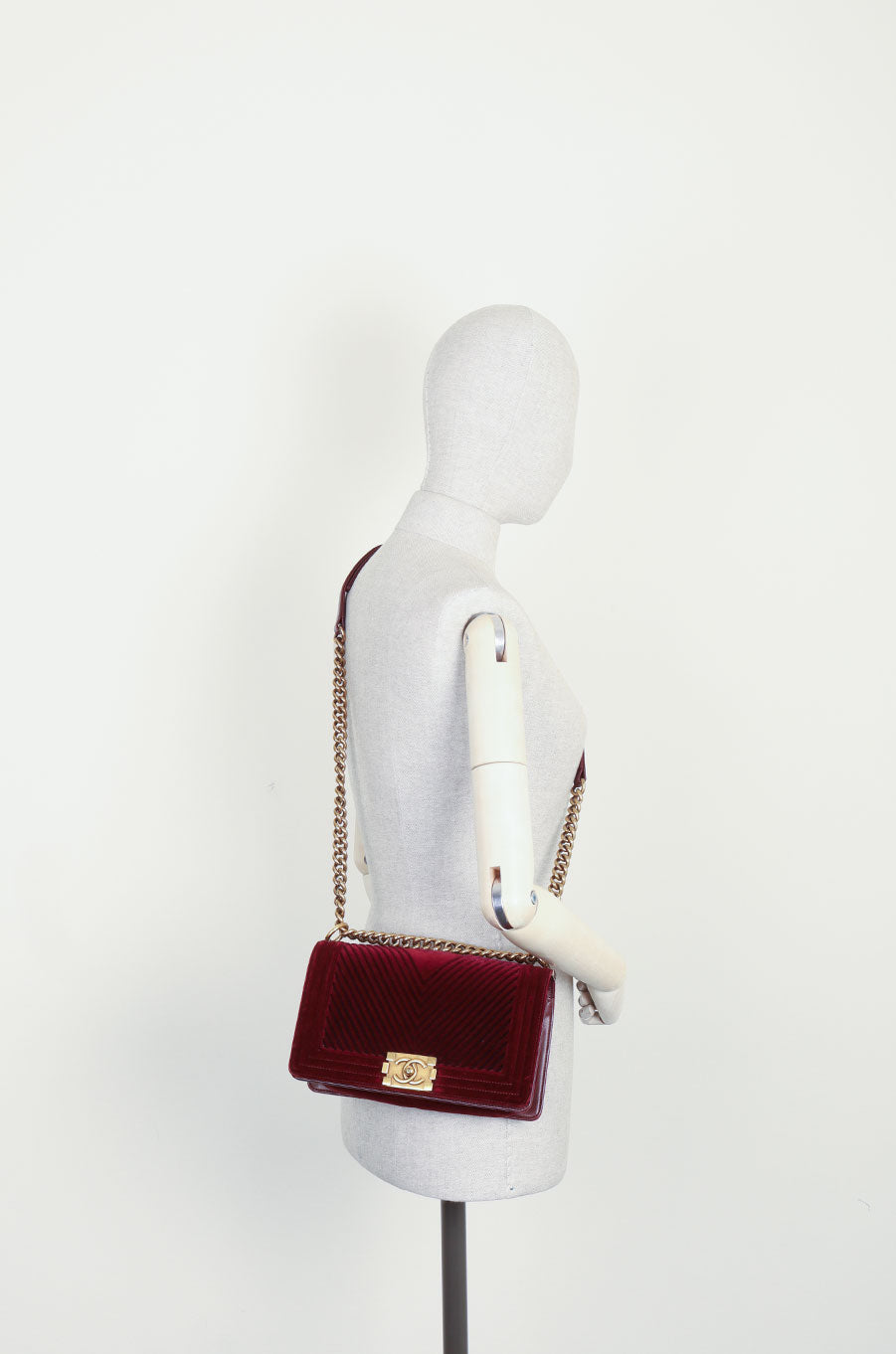 Chanel Boy Bag Medium Velvet Burgundy