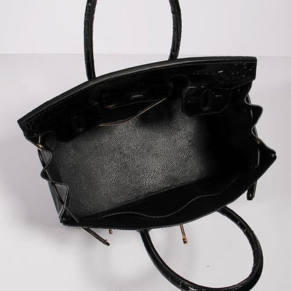 Luxury Hermes Birkin 30Cm Crocodile Leather Bag With Strap Black Gold