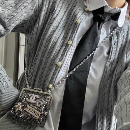 Chanel Luxury Leather Silver Clutch Silver
