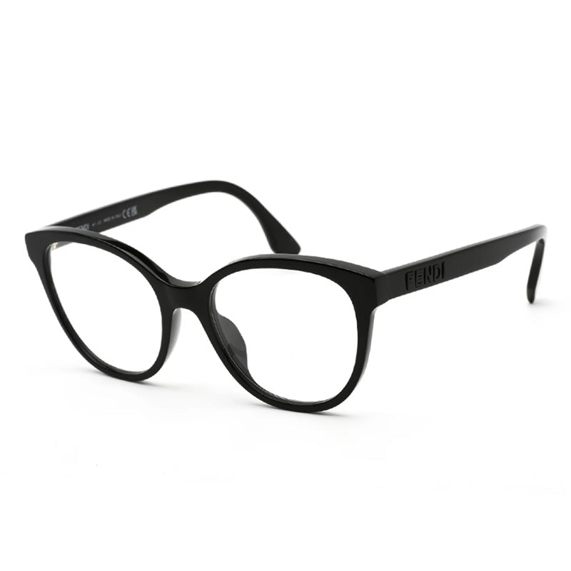 Fendi Eyeglasses Cat Eye Full Rim, Shiny Black Frame and Clear Demo Lenses Lens FE50024I001