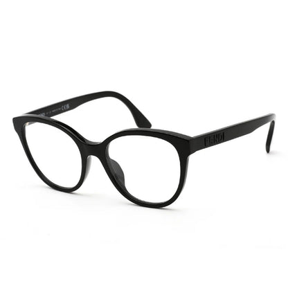 Fendi Eyeglasses Cat Eye Full Rim, Shiny Black Frame and Clear Demo Lenses Lens FE50024I001