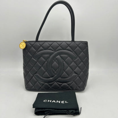 Chanel Black Caviar Medallion Tote Handbag 2001-2003