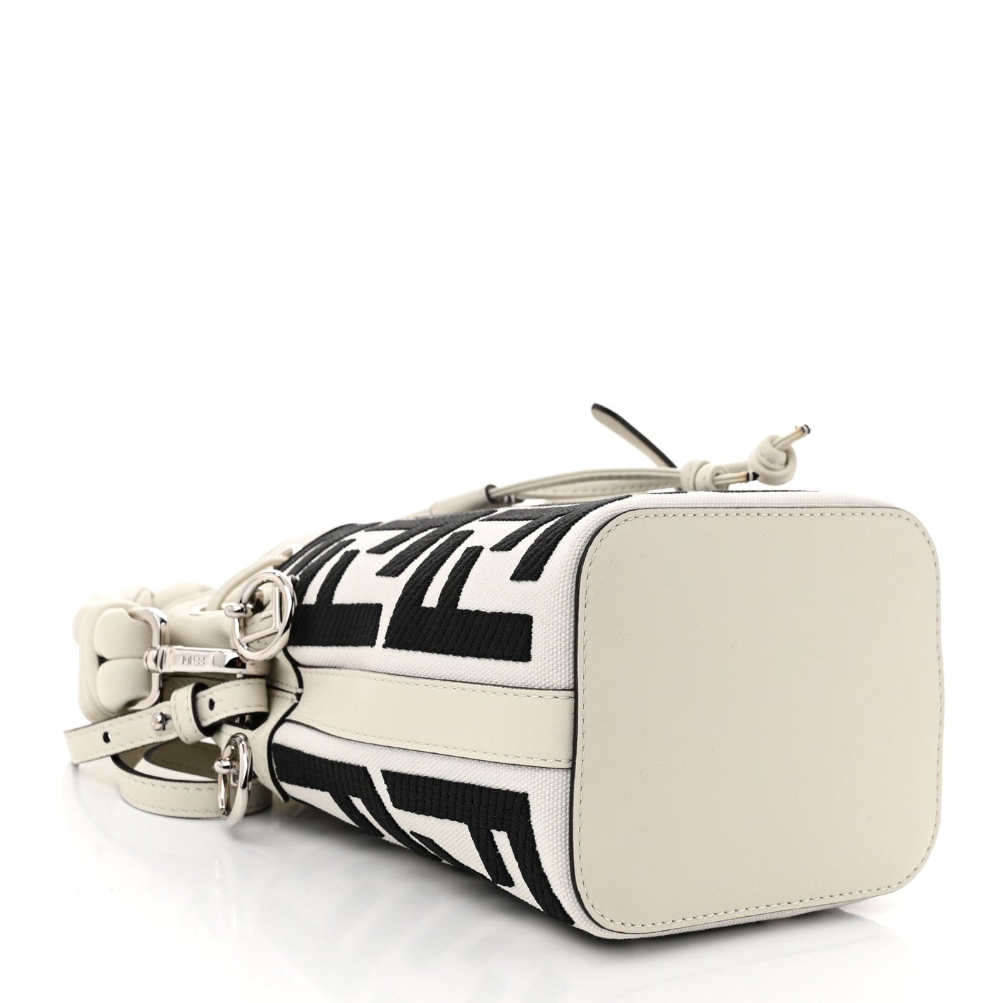 Fendi Canvas Nappa F is FF Embroidered Mini Mon Tresor Bucket Bag White Black