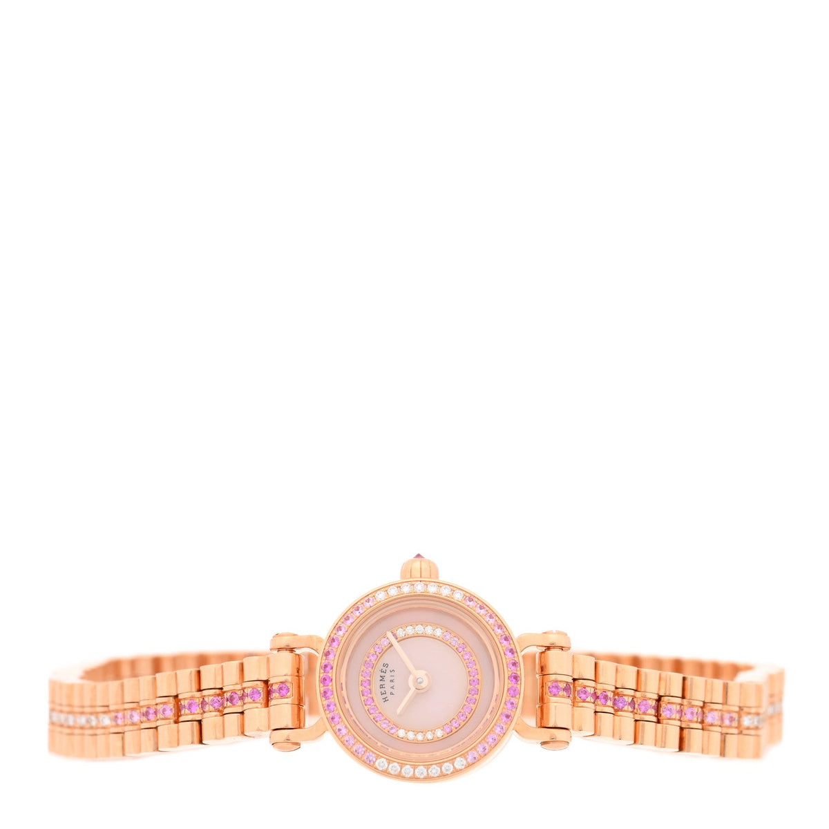 18K Rose Gold Diamond Pink Sapphire 16mm Faubourg Quartz Watch