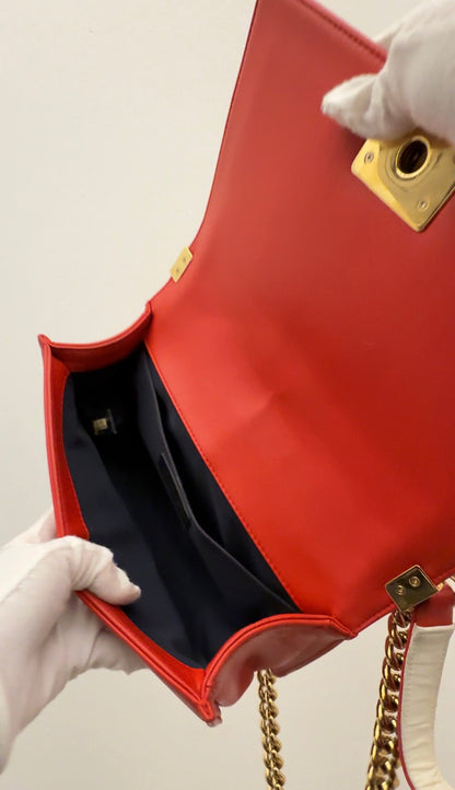 Chanel Boy Medium Lambskin Red Shoulder Bag Style