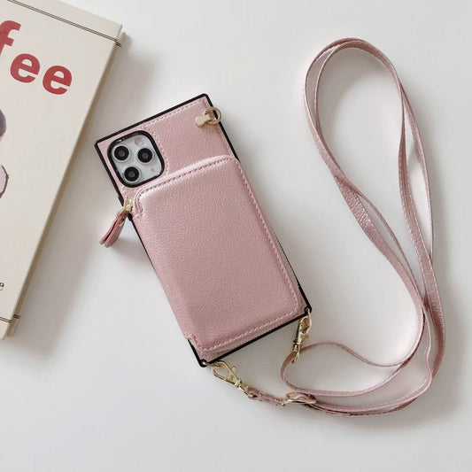 Zipper card bag square phone case for samsung