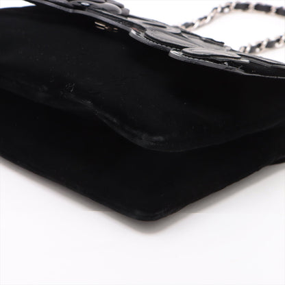 Chanel Camelia Belbet X Leather Chain Shoulder Bag Black Silver G