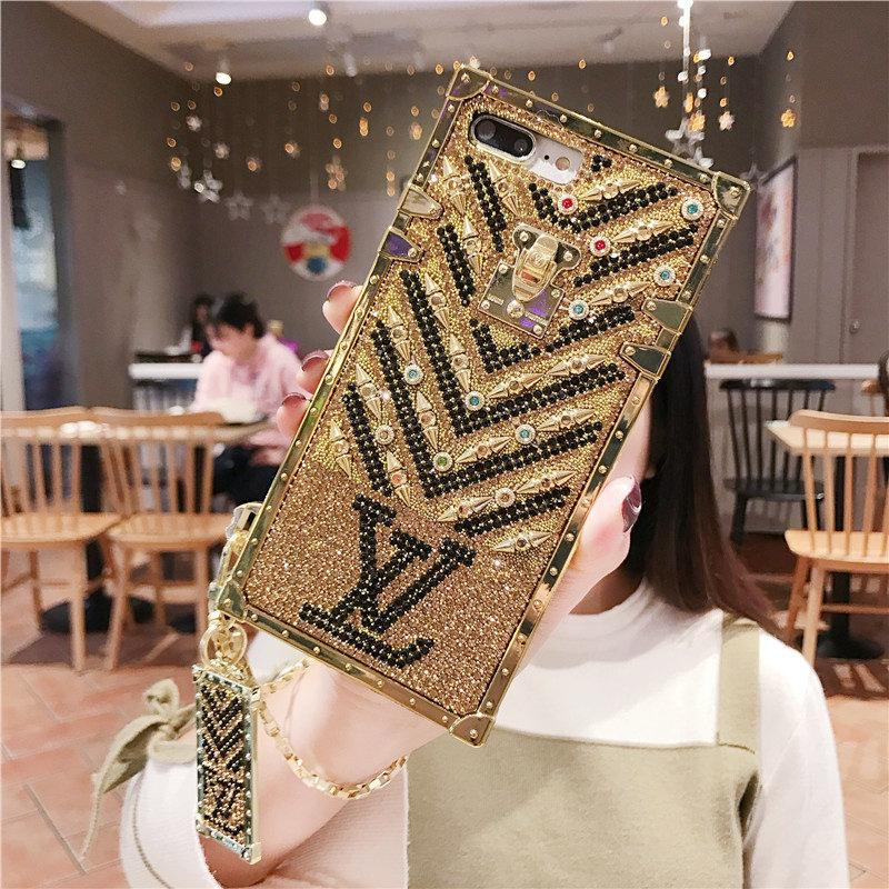 Gold full diamond square phone case for Samsung