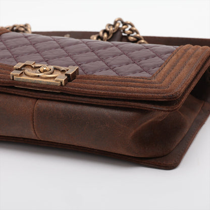 Chanel Boy Chanel Leather X Chain Shoulder Bag Bordeaux X Brown G 18th