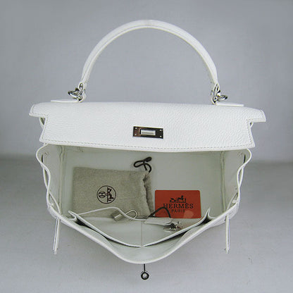 Luxury Hermes Kelly 32Cm Togo Leather Handbag 6108 White Silver