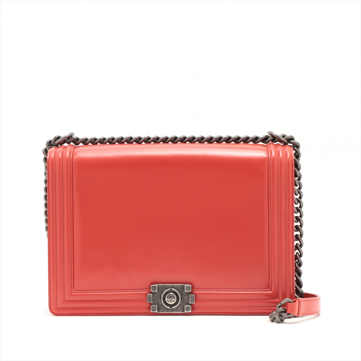 Chanel Boy Leather Red Gold Silver Chain Shoulder Bag