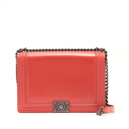 Chanel Boy Leather Red Gold Silver Chain Shoulder Bag Style