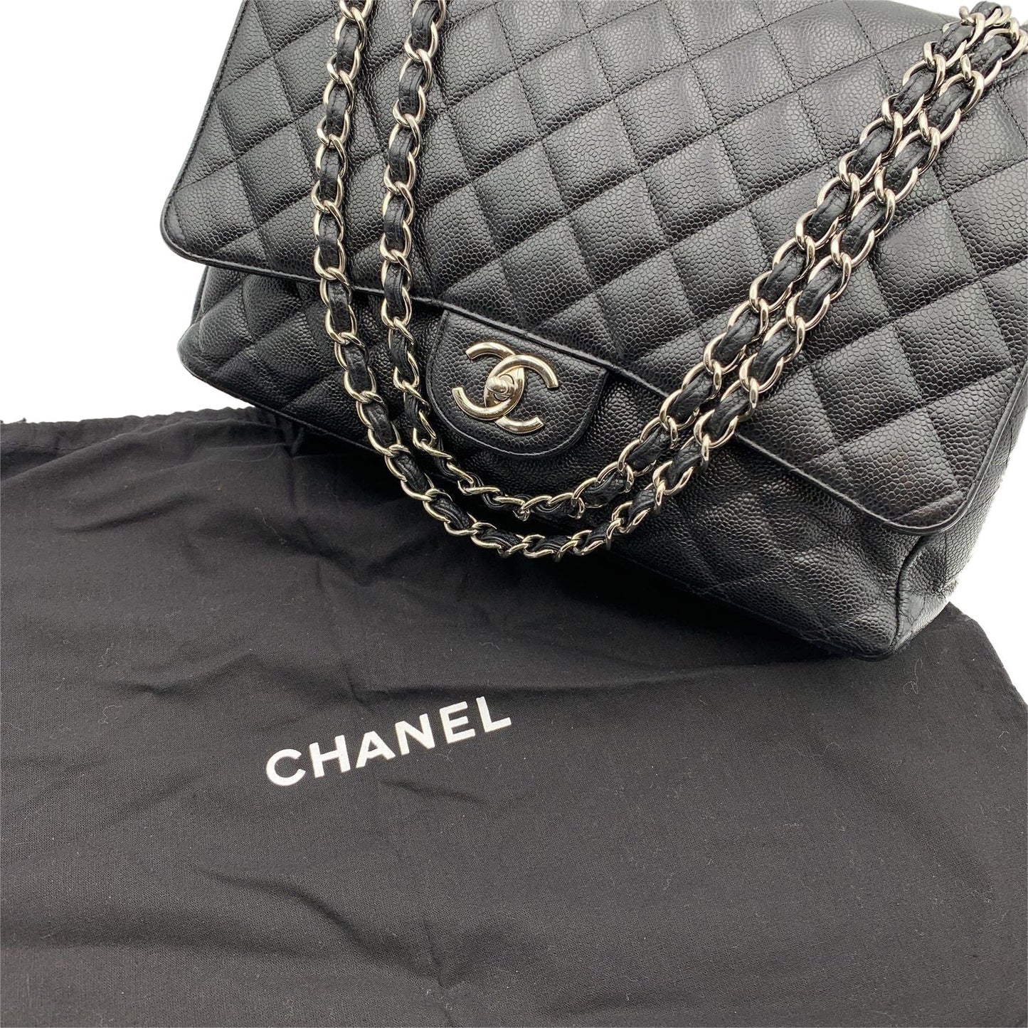Chanel Black Quilted Caviar Maxi Timeless Classic 2.55 Double Flap Bag