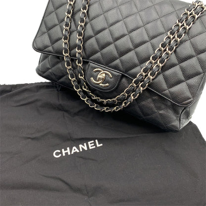 Chanel Black Quilted Caviar Maxi Timeless Classic 2.55 Double Flap Bag