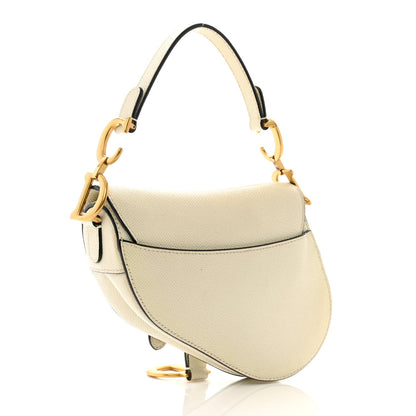Christian Dior Grained Calfskin Mini Saddle Bag White