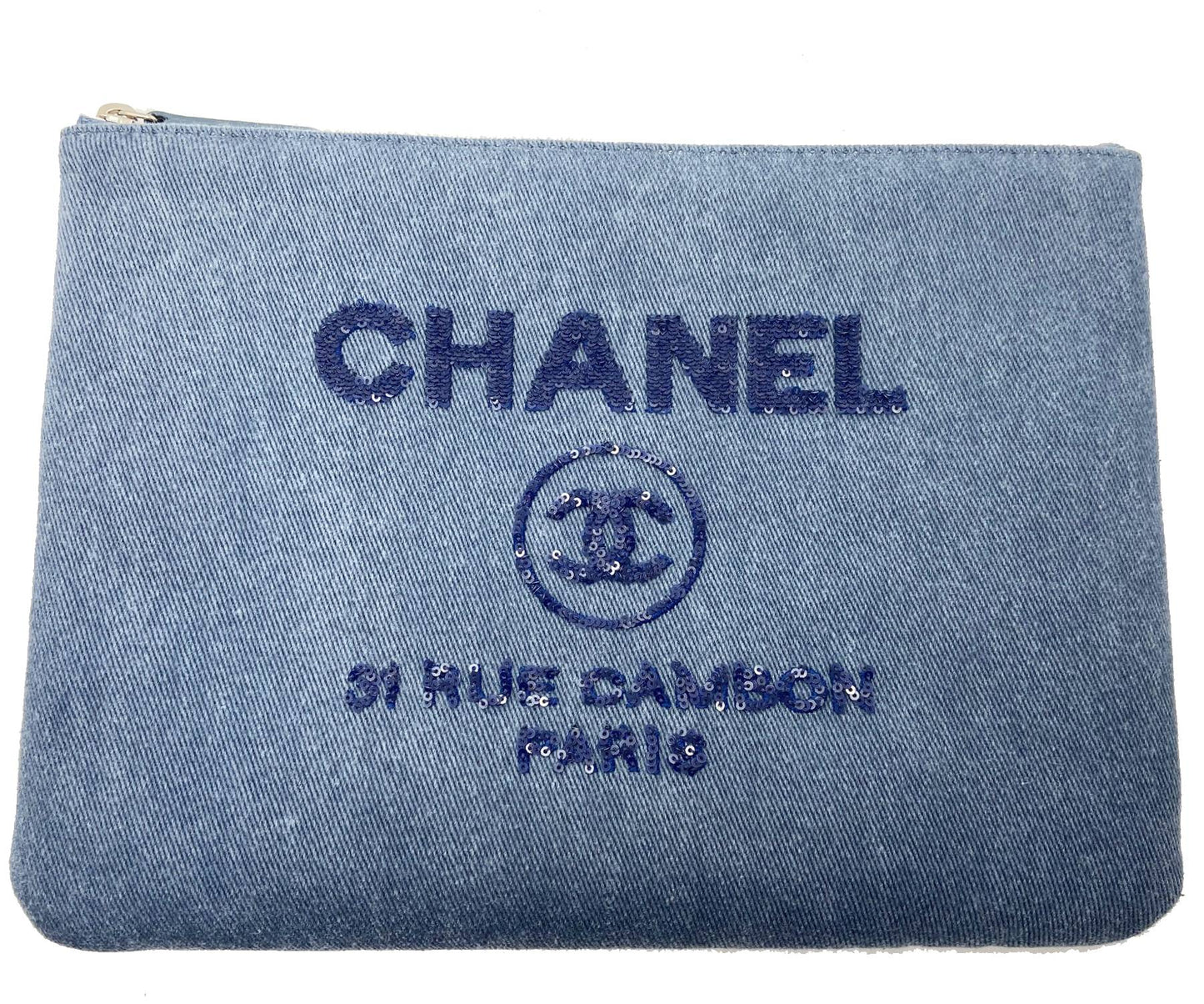 Chanel Brand New Deauville Blue Sequin Large Clutch