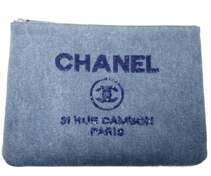 Chanel Brand New Deauville Blue Sequin Large Clutch