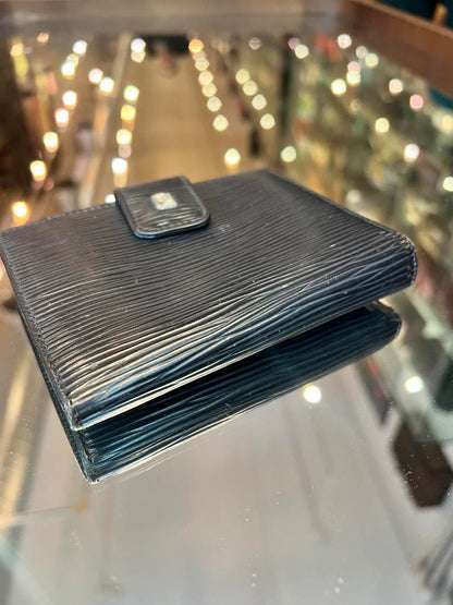 Fendi FF Black Ribbed Leather Compact Wallet