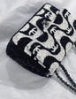 Chanel 21C Black And White Sequin Graffiti Logo Medium Classic Single Flap Ruthenium Hardware