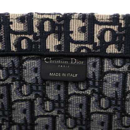 DIOR ECRU & BLUE OBLIQUE EMBROIDERY LARGE BOOK TOTE BAG
