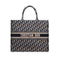 DIOR ECRU & BLUE OBLIQUE EMBROIDERY LARGE BOOK TOTE BAG