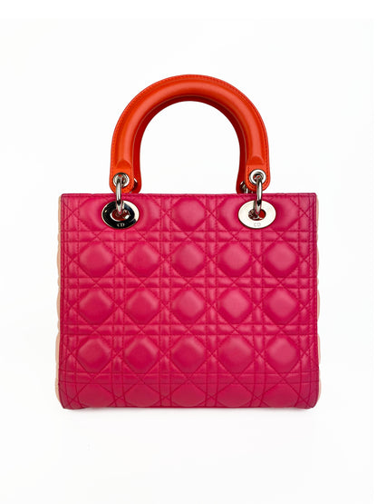 Christian Dior Orange Pink Colourblock Lady Dior Bag