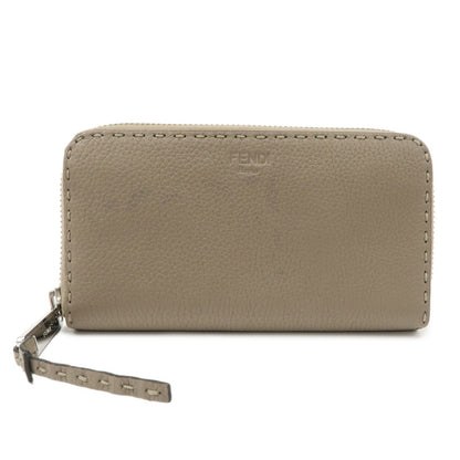 FENDI Selleria Leather Zip Around Long Wallet Greige 8M0374