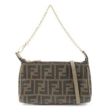 FENDI Zucca PVC Leather Chain Accessory Pouch Hand Bag Brown 8M0264
