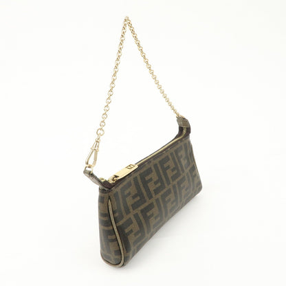 FENDI Zucca PVC Leather Chain Accessory Pouch Hand Bag Brown 8M0264