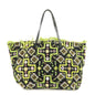 FENDI Canvas Leather Beaded Embroidery Tote Bag Hand Bag Black