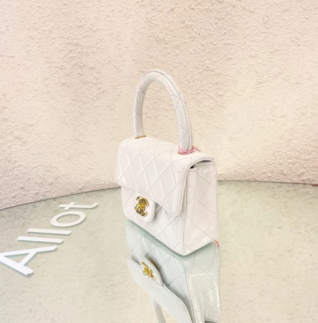 Chanel White Quilted Lambskin Cc Top Handle Mini Kelly Bag Gold Hardware 1994