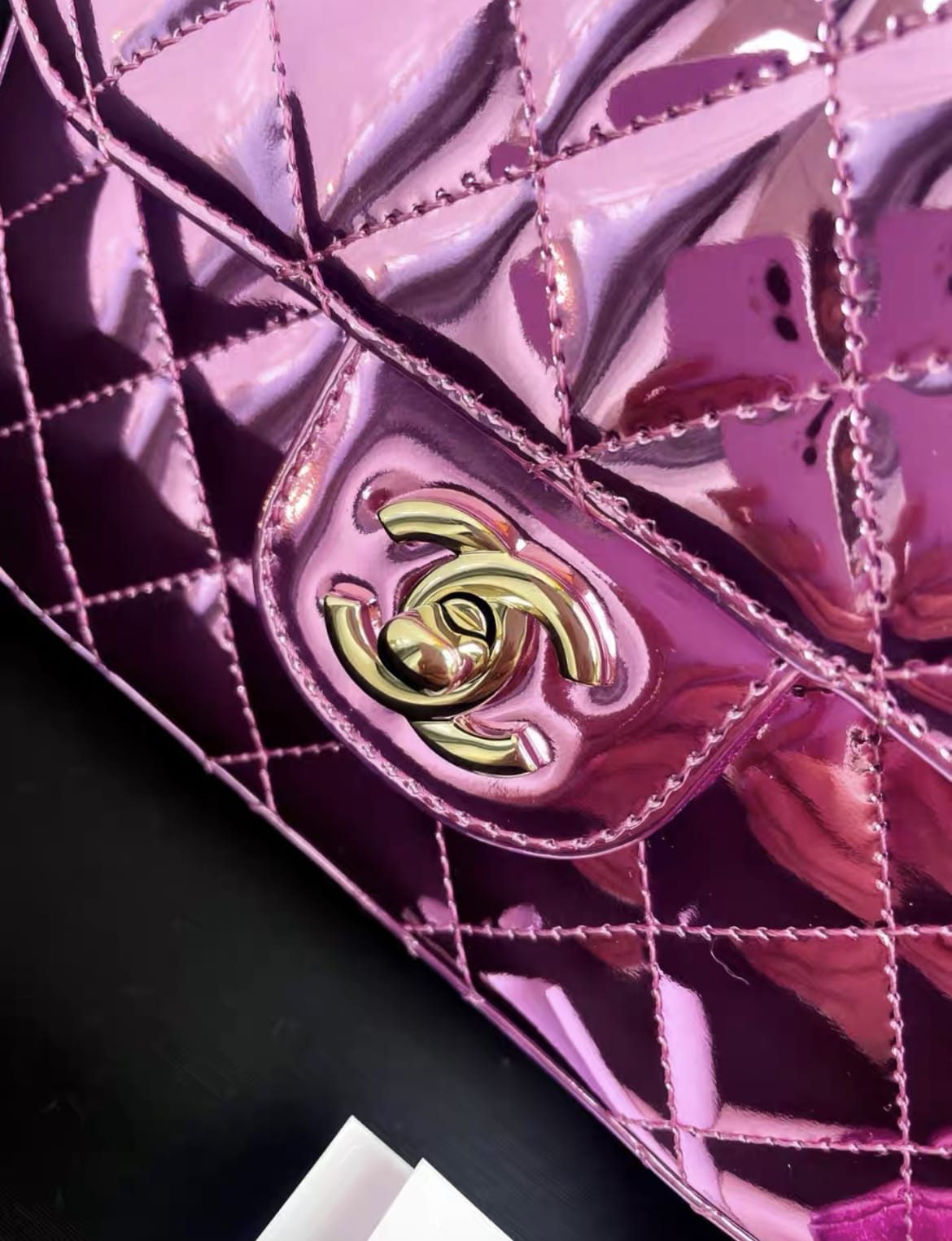 24C Chanel Purple Mirrored Metallic Mini Square Flap Bag Star Handbag