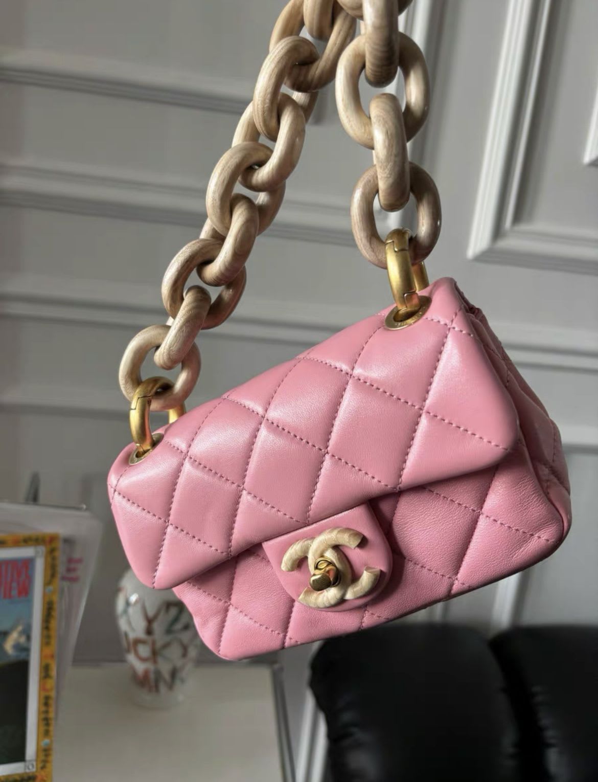 Chanel Pink Cc Wood Chain Mini Bag