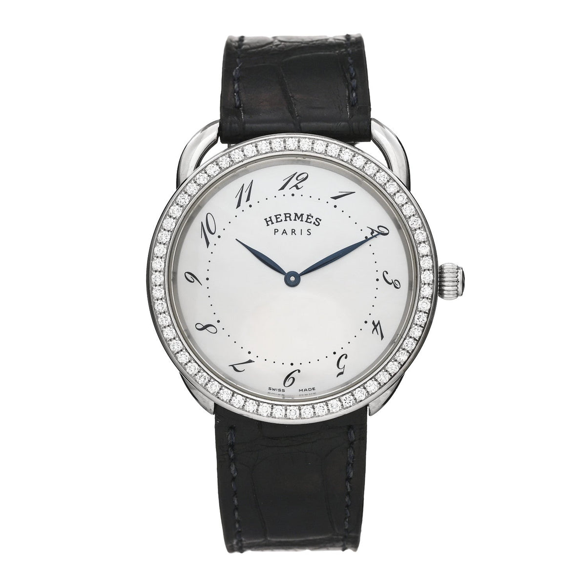 Stainless Steel Alligator Diamond Bezel Mother of Pearl 38mm Arceau Quartz Watch Noir