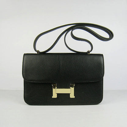 Luxury Hermes Calf Leather Message Bag Black Golden
