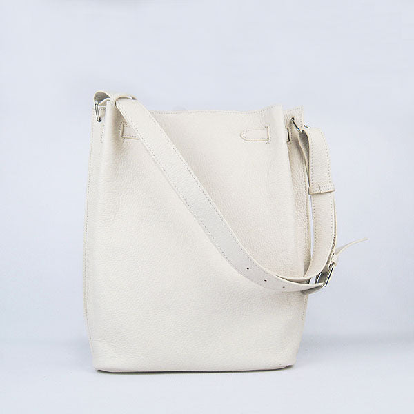 Luxury Hermes Nappa Leather Shoulder Bag Beige Silver