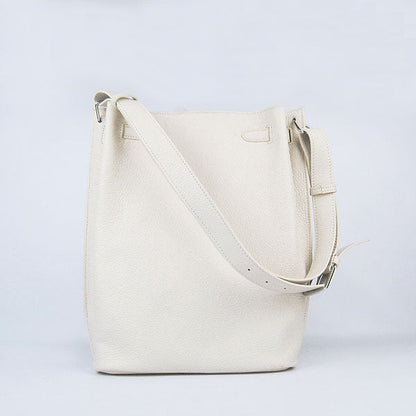 Luxury Hermes Nappa Leather Shoulder Bag Beige Silver