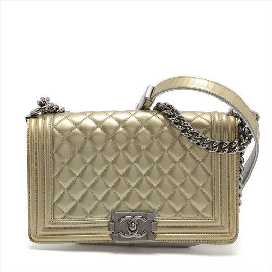 Chanel Boy Leather Silver Chain Shoulder Bag