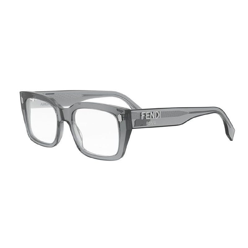 Fendi Eyeglasses Square Full Rim, Shiny Transparent Grey Frame and Clear Demo Lenses Lens FE50094I020
