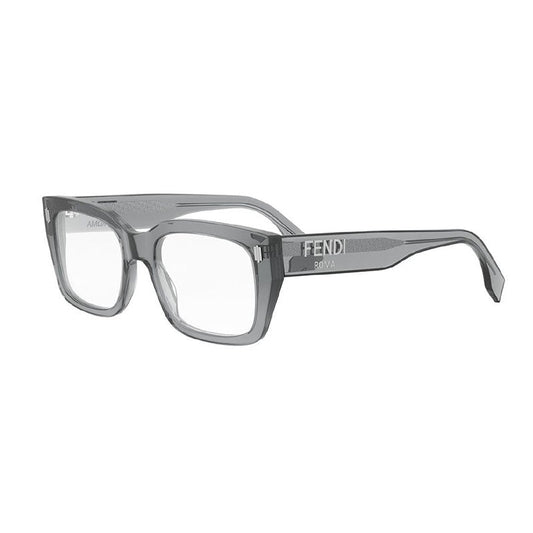 Fendi Eyeglasses Square Full Rim, Shiny Transparent Grey Frame and Clear Demo Lenses Lens FE50094I020