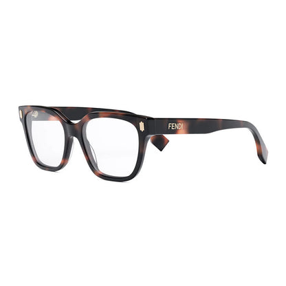 Fendi Eyeglasses Square Full Rim, Havana Frame and Clear Demo Lens Lens FE50055F053