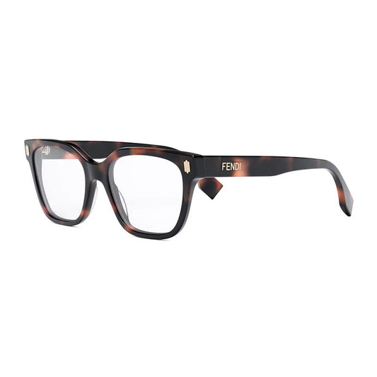 Fendi Eyeglasses Square Full Rim, Havana Frame and Clear Demo Lens Lens FE50055F053