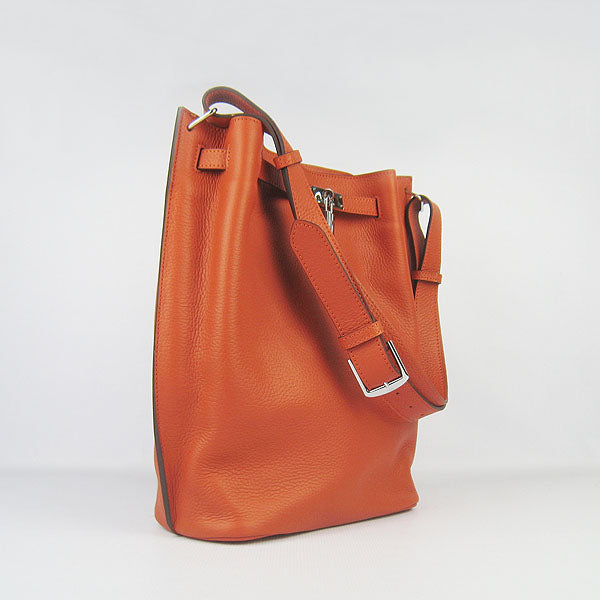 Luxury Hermes Nappa Leather Shoulder Bag Orange Silver