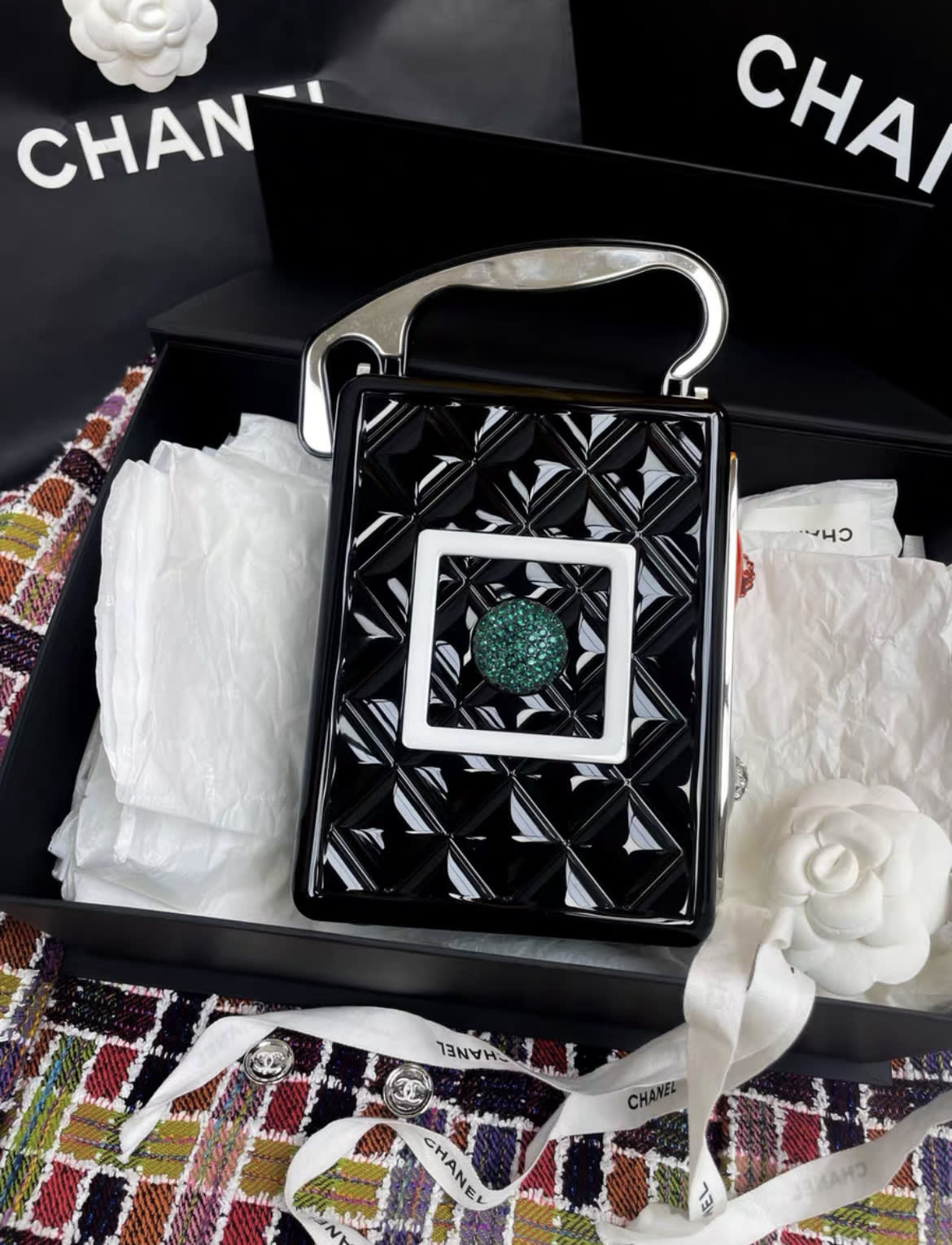 Chanel Black Limited Edition Full Diamond Audio Bag Portable Chain Bag