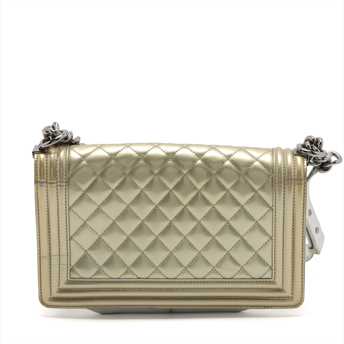 Chanel Boy Leather Silver Chain Shoulder Bag