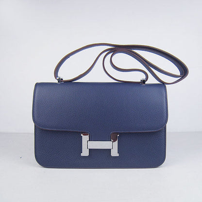 Luxury Hermes Calf Leather Message Bag Dark Blue Silver