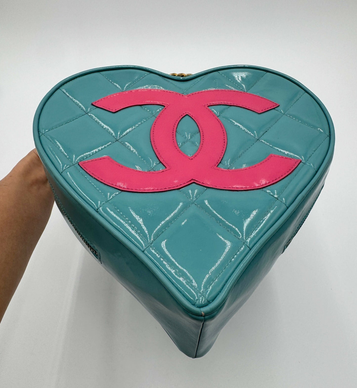 Chanel 1995 Barbie Blue Pink Heart Vanity Bag